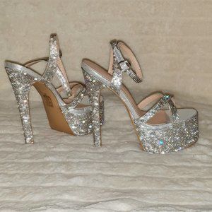 Bejeweled Pandora Silver Sparkling Rhinestone Platform 6.5" Heels…